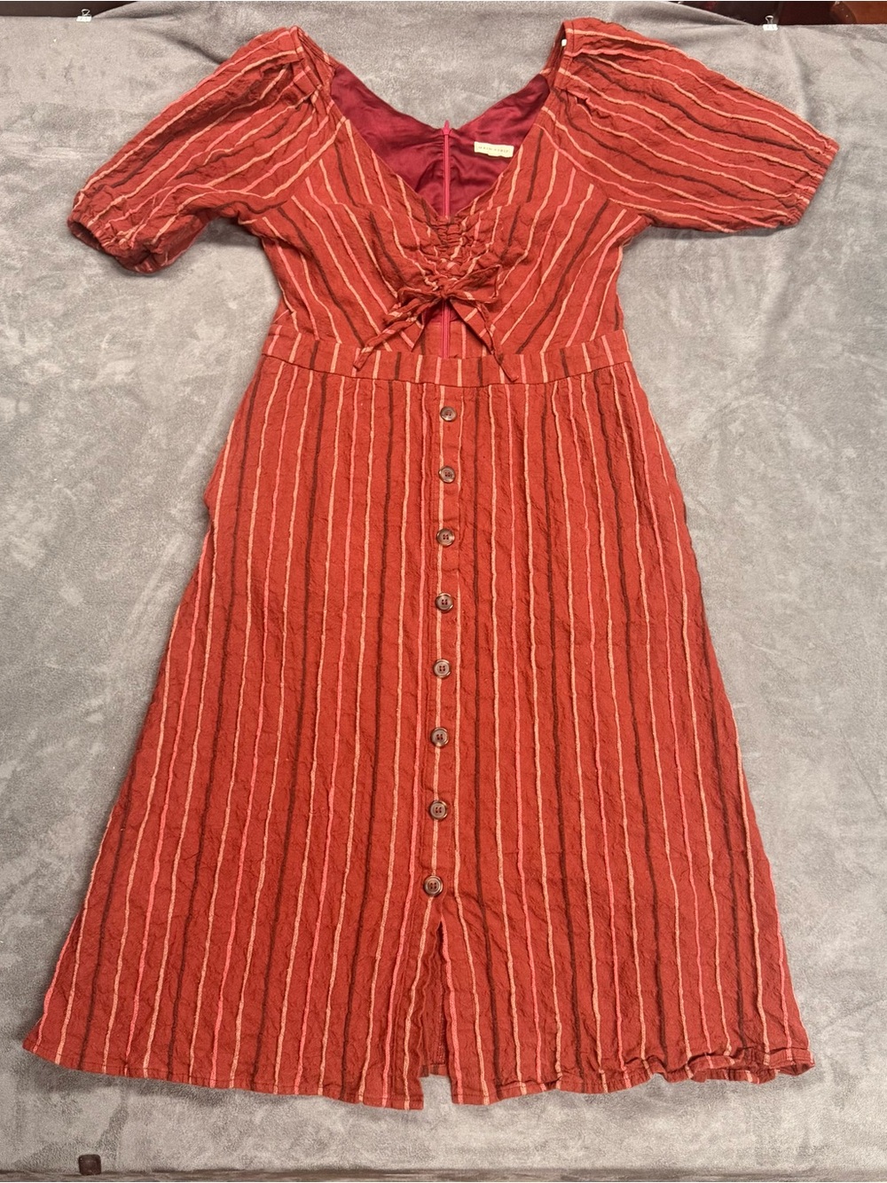 Main Strip Rust Red Striped Midi Dress